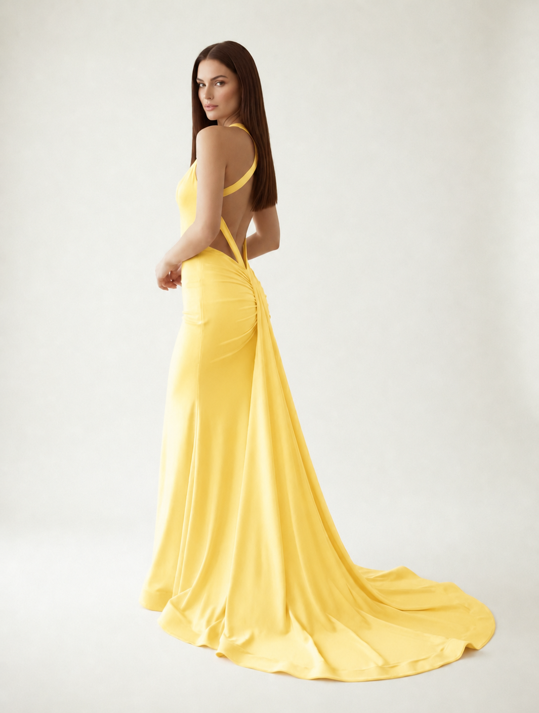 Backless Halter Satin Mermaid Dress