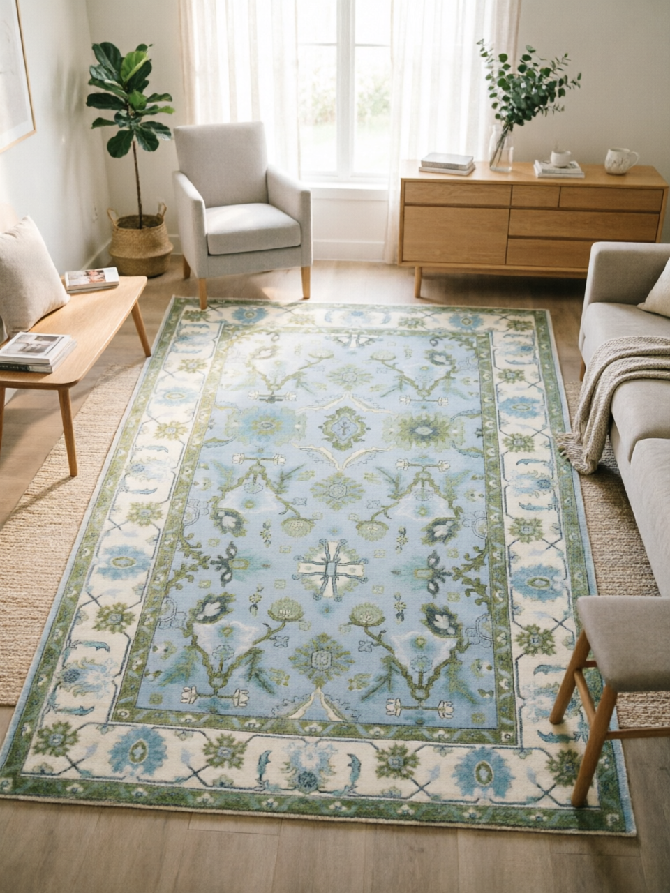 Oriental Floral Short‑Pile Non‑Slip Area Rug