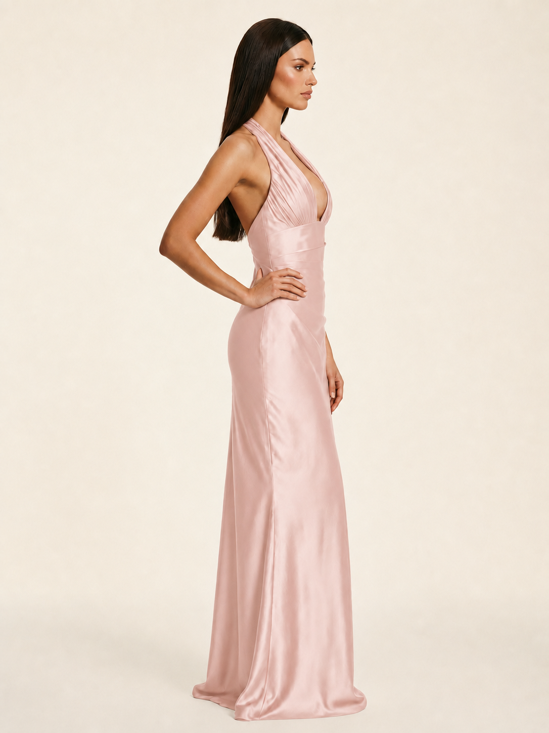 Deep V Satin Mermaid Lace-Up Back Formal Dress
