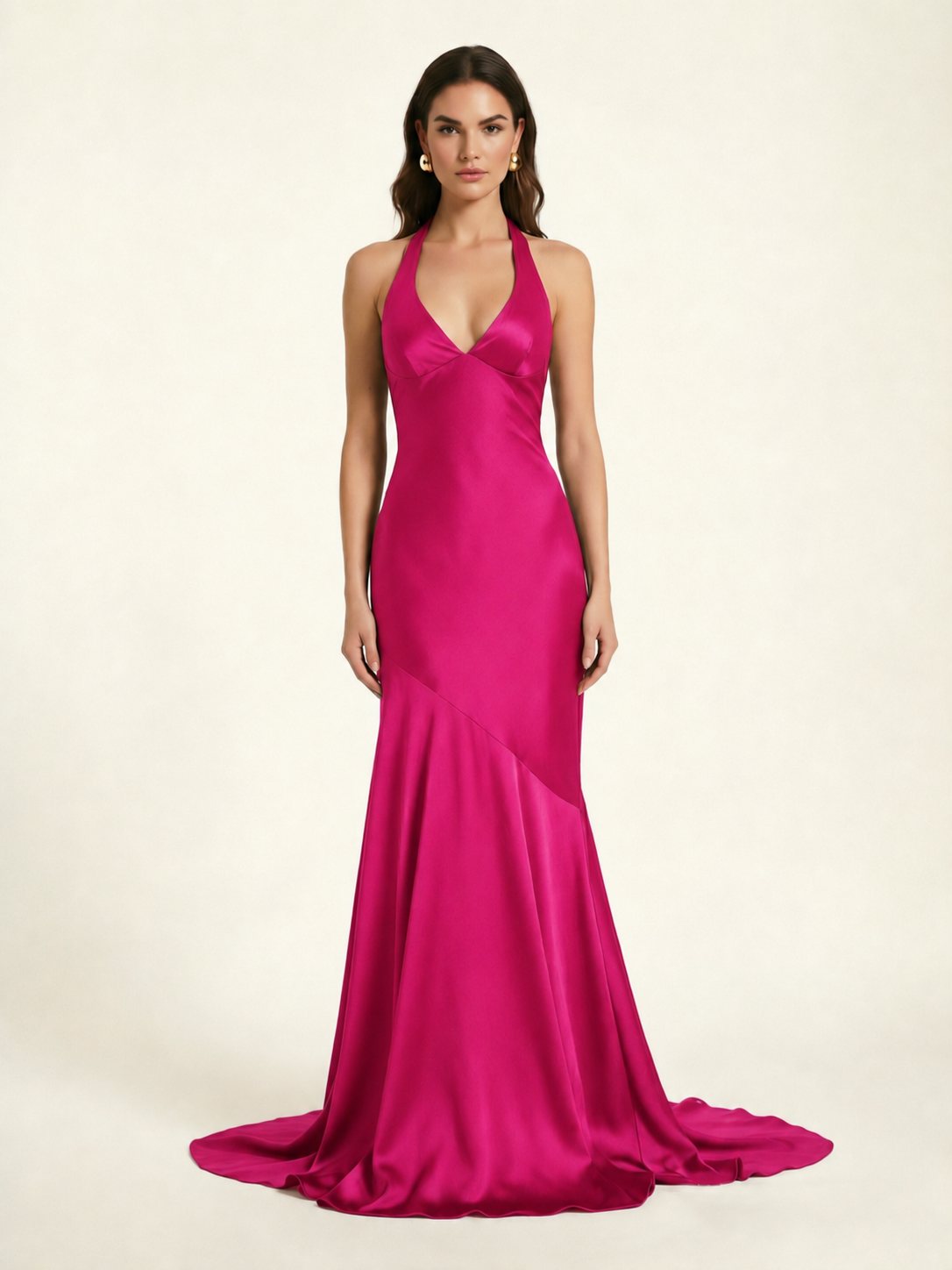 Neckline deep V sequined floor-length evening dress