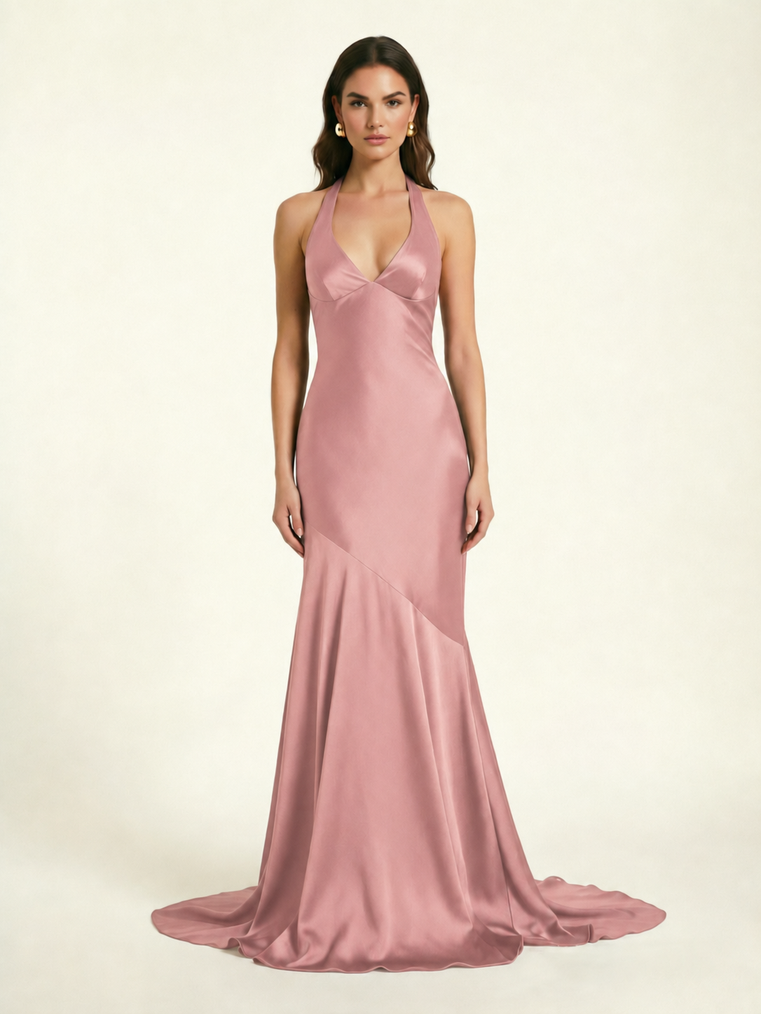 Neckline deep V sequined floor-length evening dress