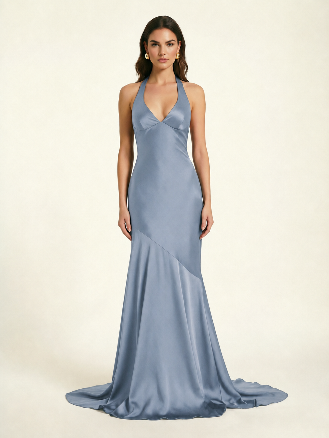 Neckline deep V sequined floor-length evening dress