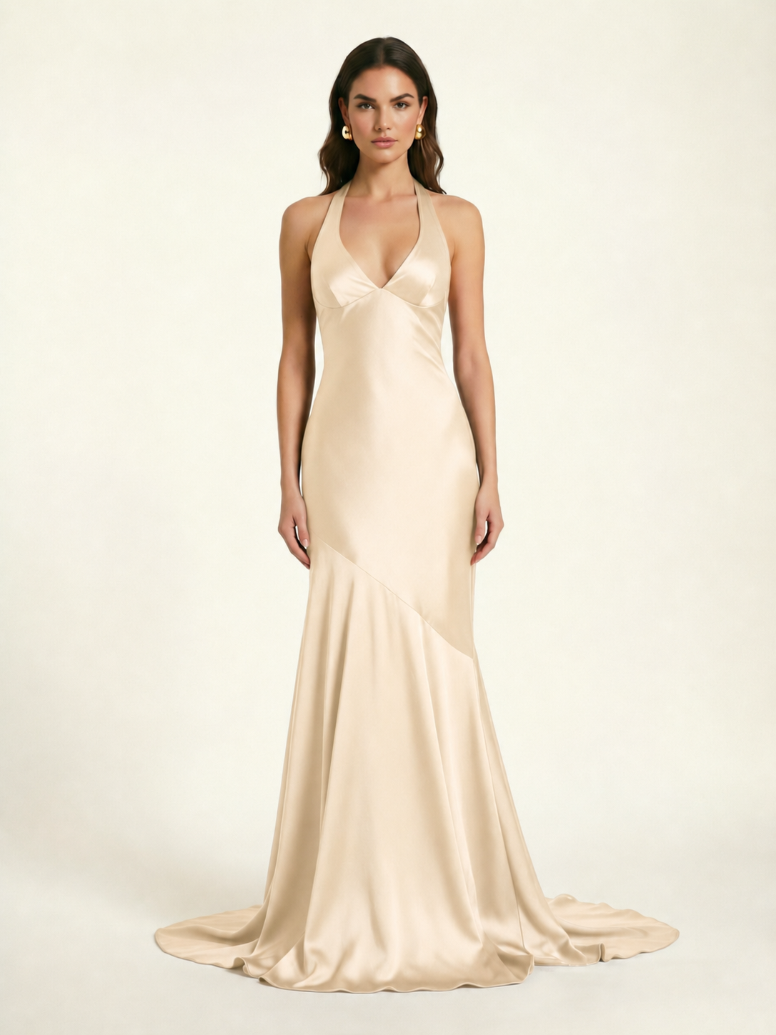 Neckline deep V sequined floor-length evening dress