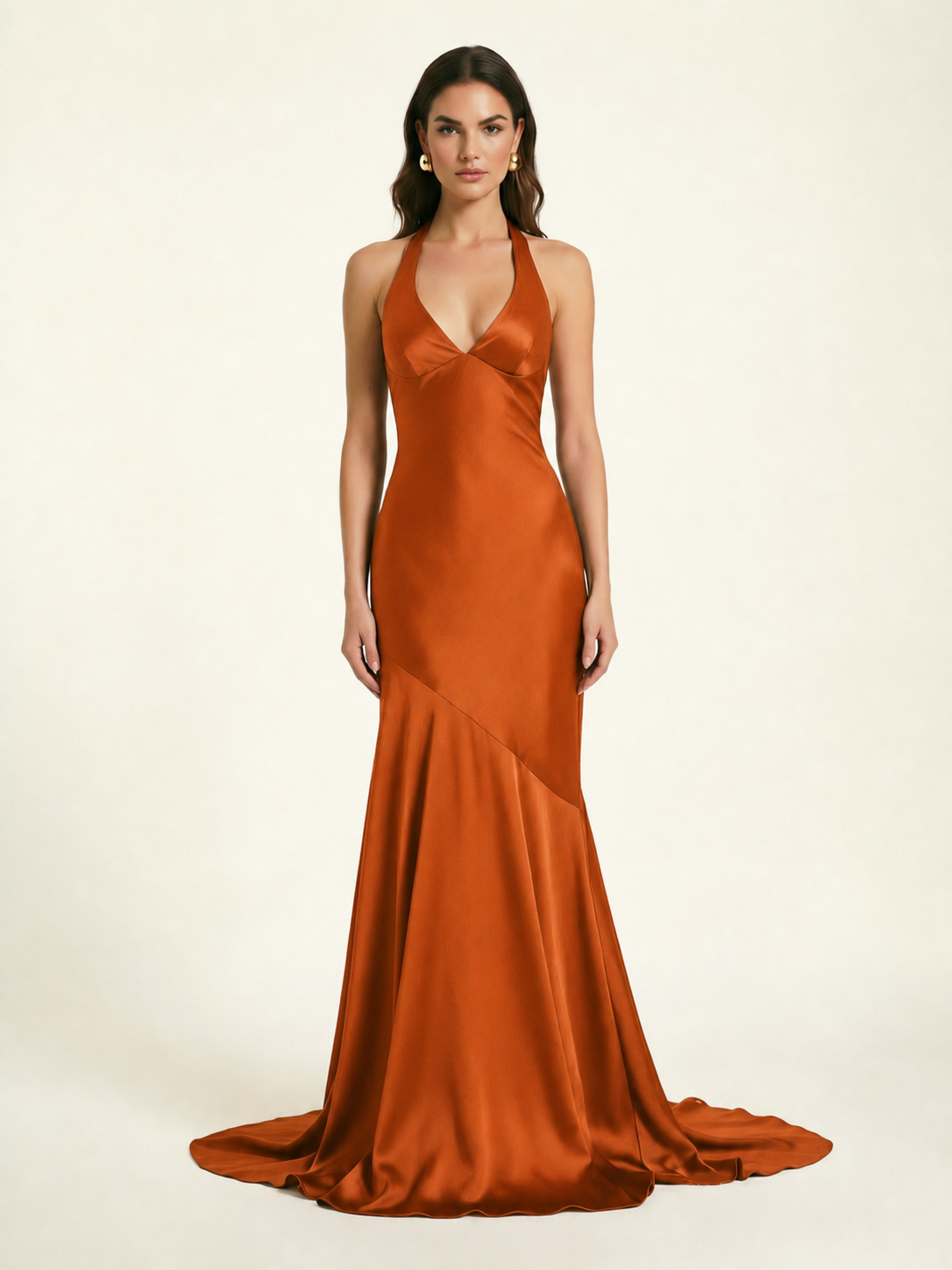 Neckline deep V sequined floor-length evening dress