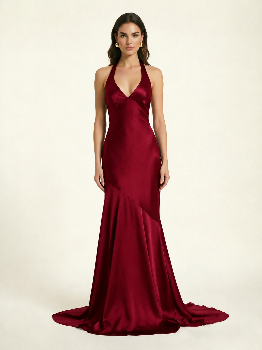 Neckline deep V sequined floor-length evening dress