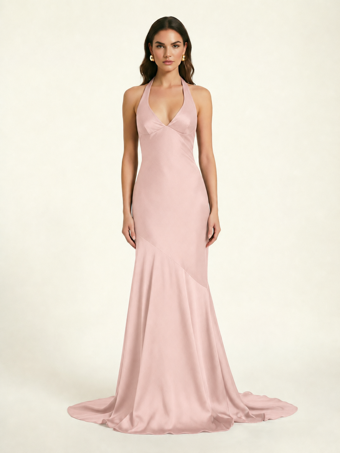 Neckline deep V sequined floor-length evening dress