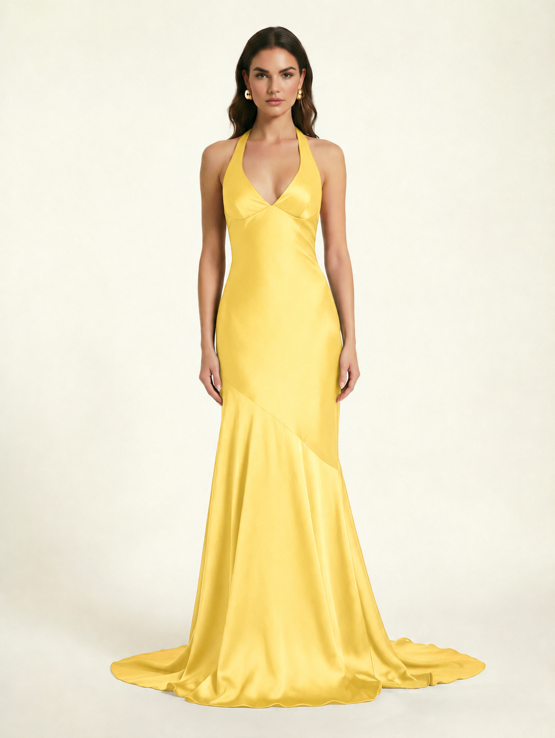 Neckline deep V sequined floor-length evening dress