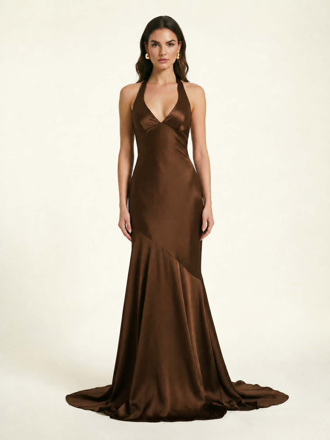 Neckline deep V sequined floor-length evening dress