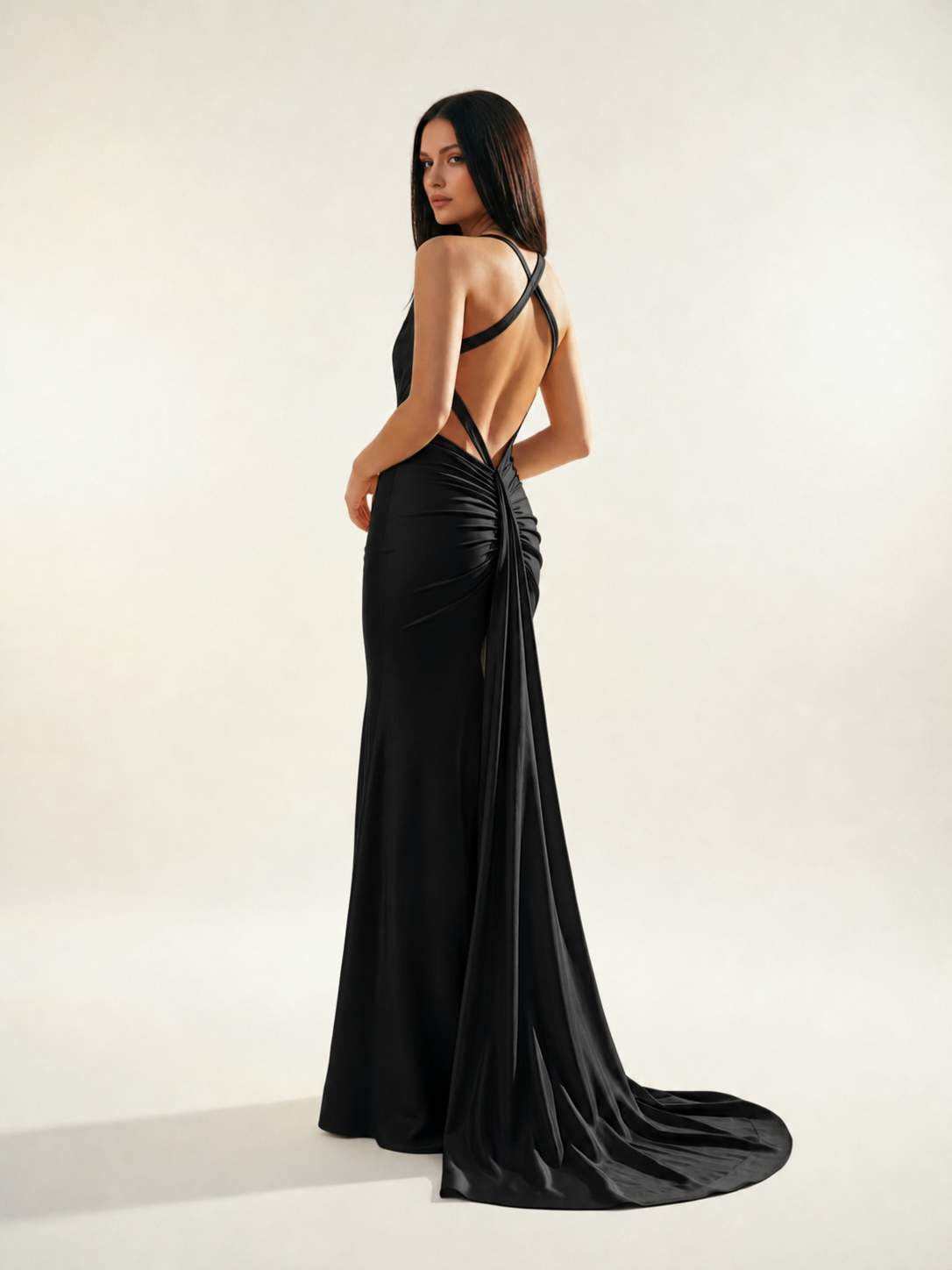 Backless Halter Satin Mermaid Dress