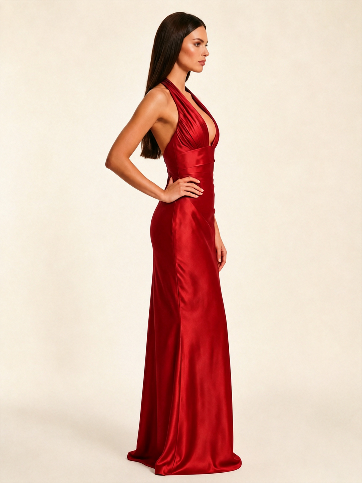 Deep V Satin Mermaid Lace-Up Back Formal Dress