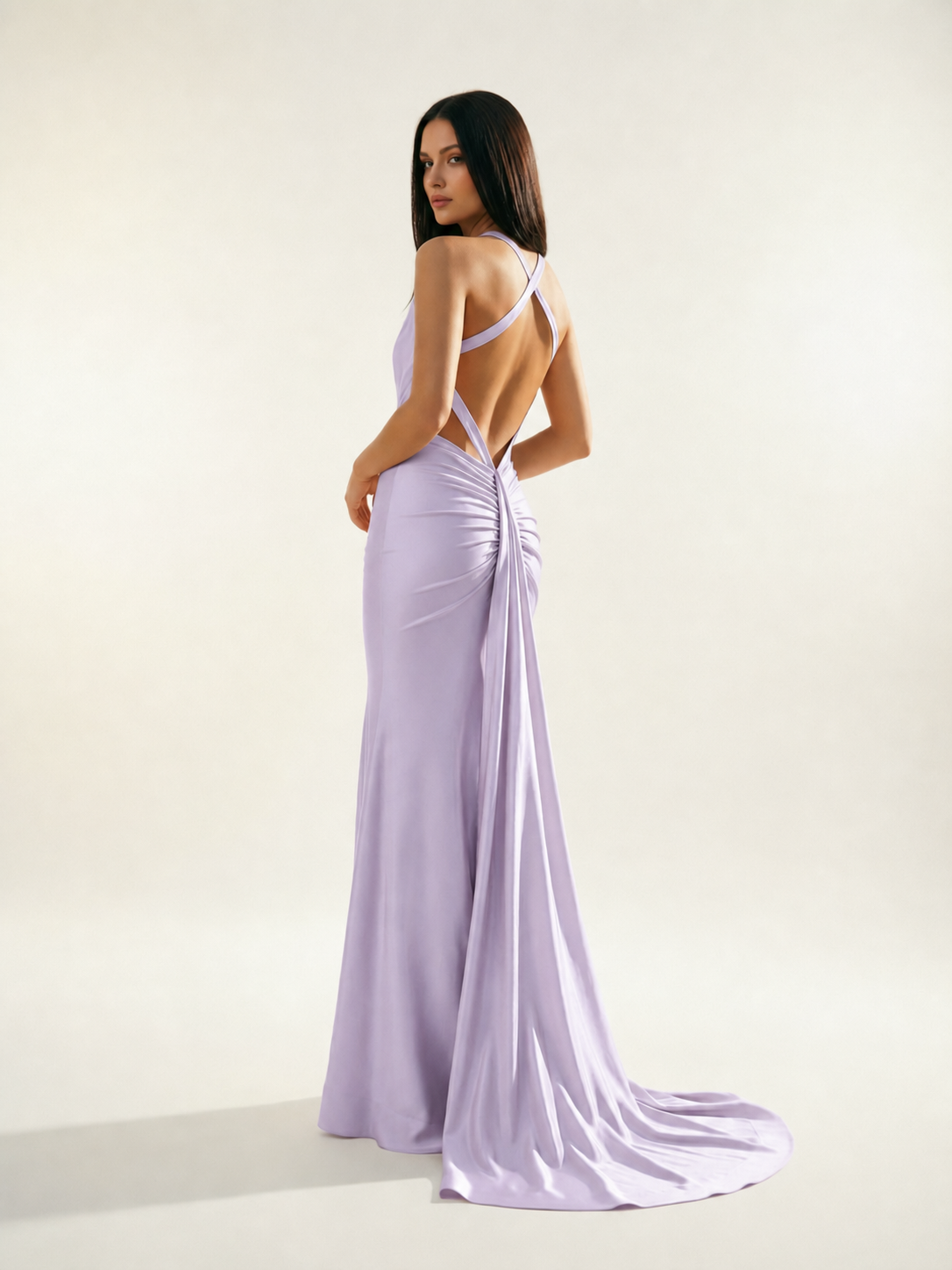 Backless Halter Satin Mermaid Dress