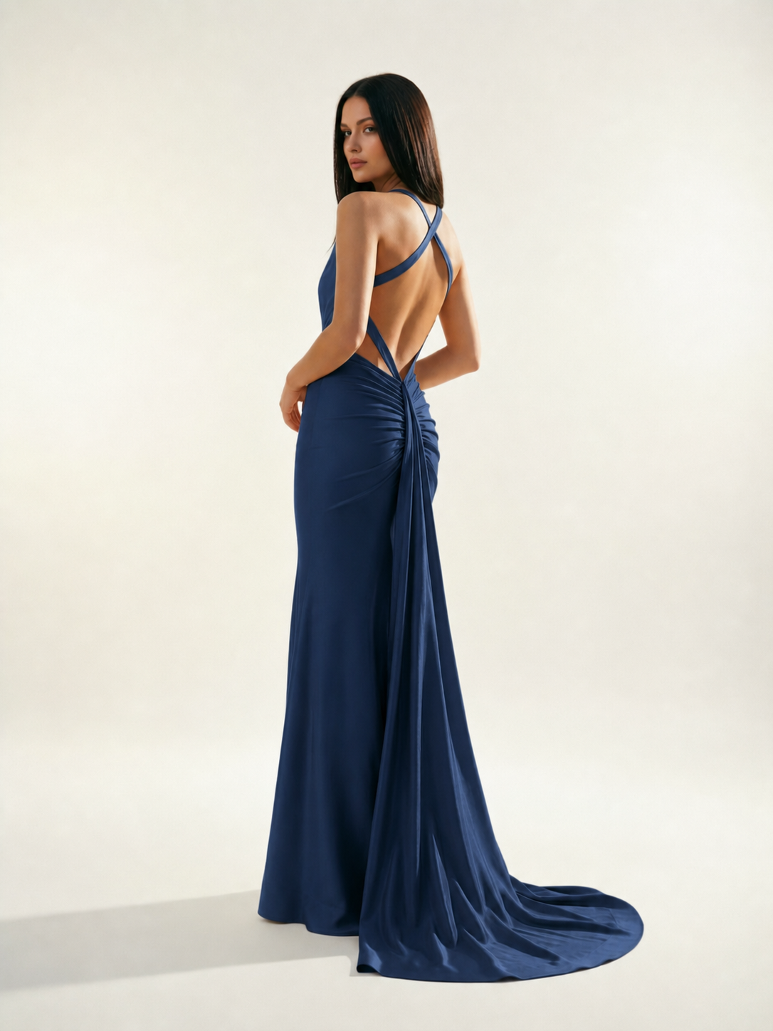 Backless Halter Satin Mermaid Dress