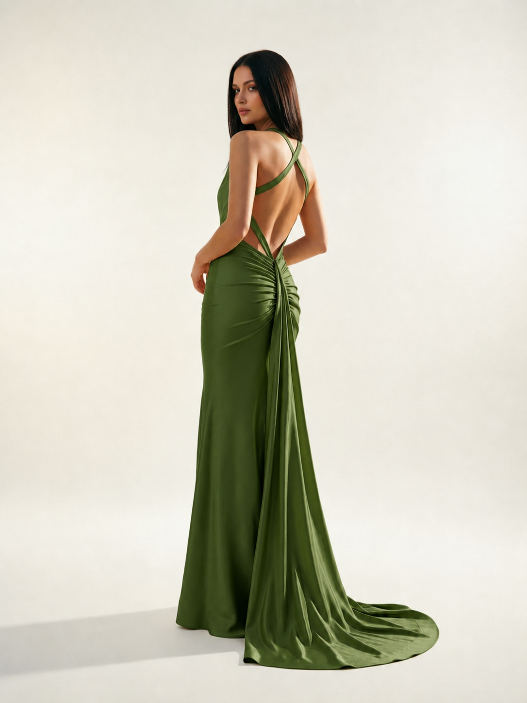 Backless Halter Satin Mermaid Dress
