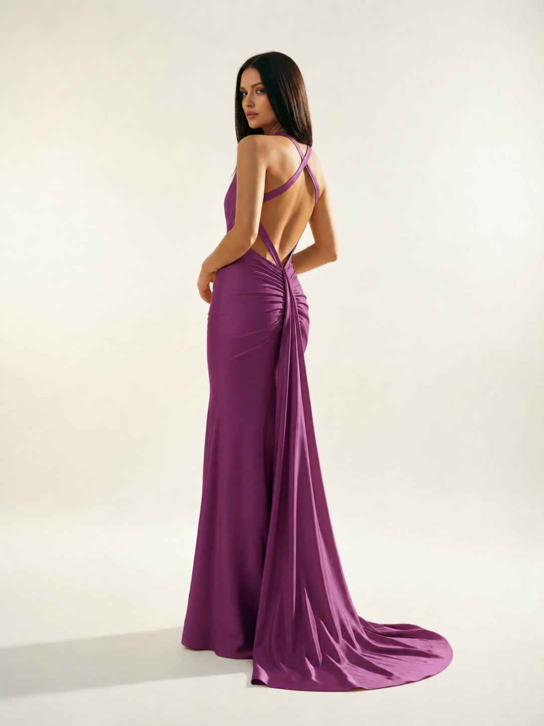 Backless Halter Satin Mermaid Dress