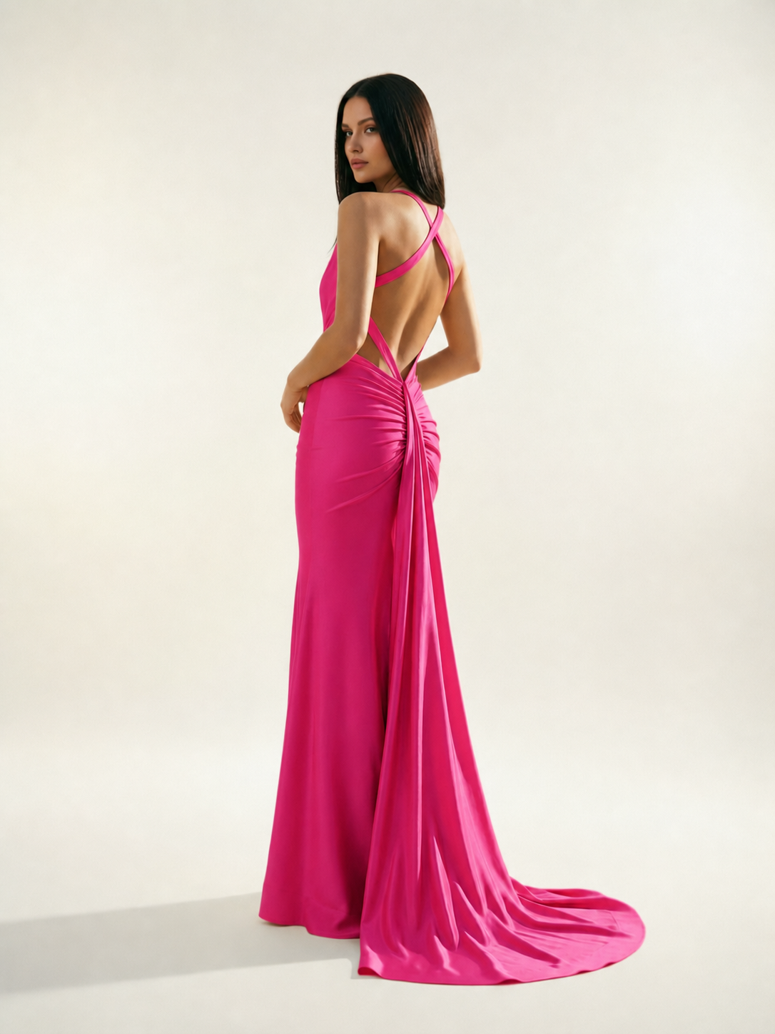 Backless Halter Satin Mermaid Dress