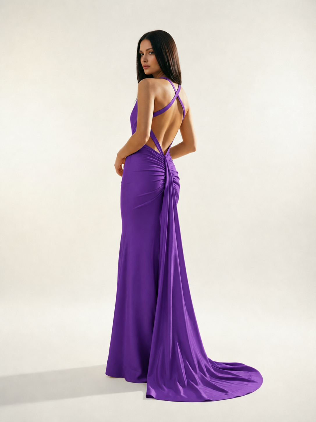 Backless Halter Satin Mermaid Dress