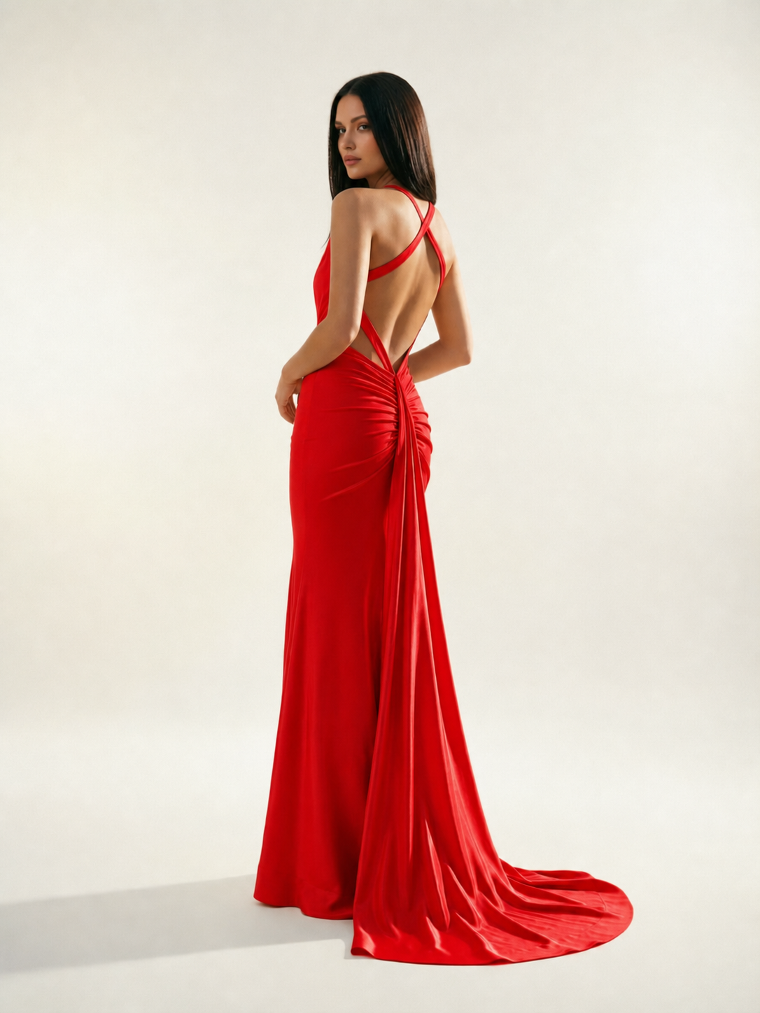 Backless Halter Satin Mermaid Dress