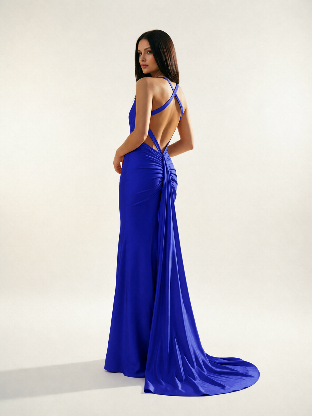 Backless Halter Satin Mermaid Dress