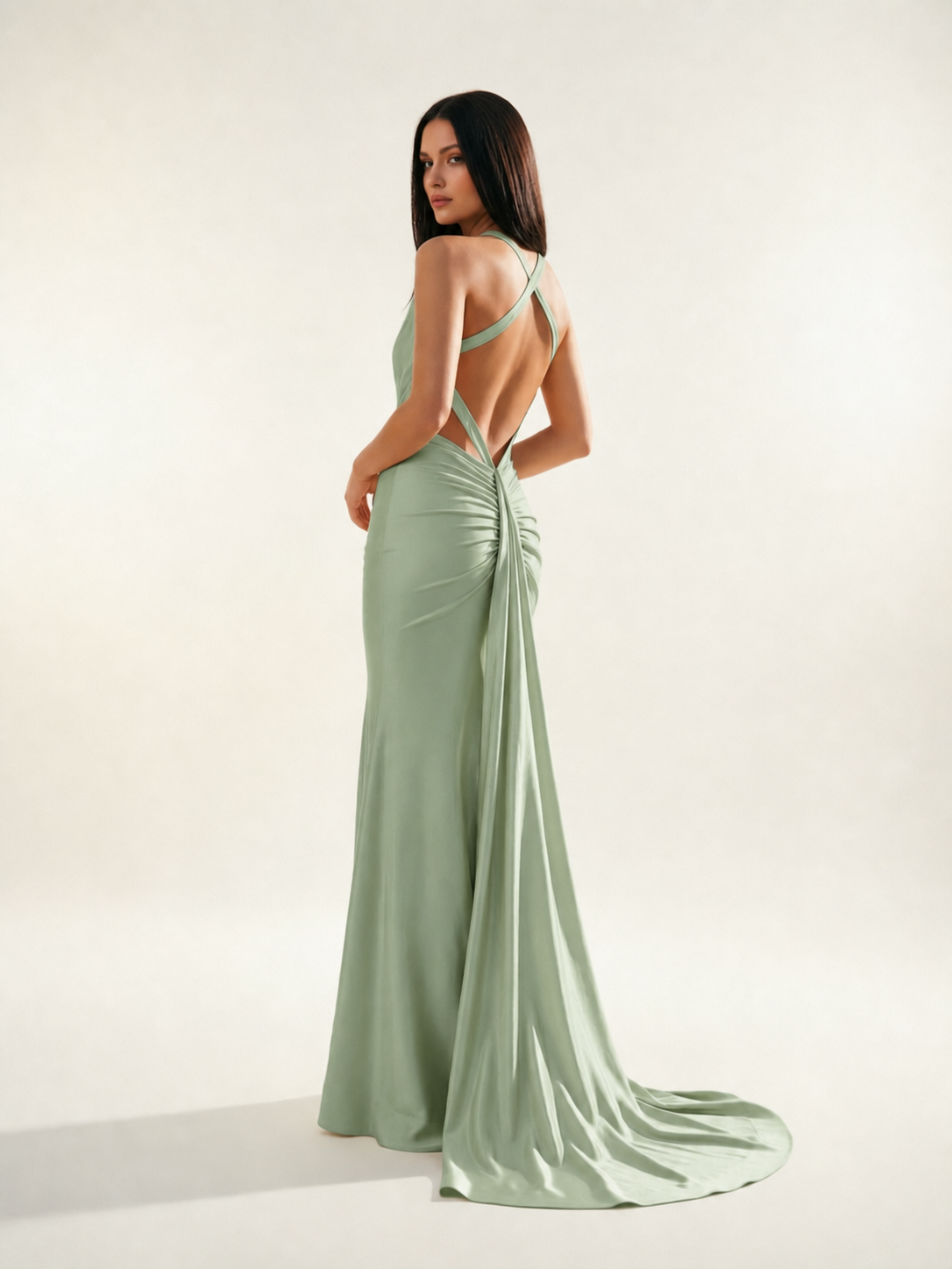 Backless Halter Satin Mermaid Dress