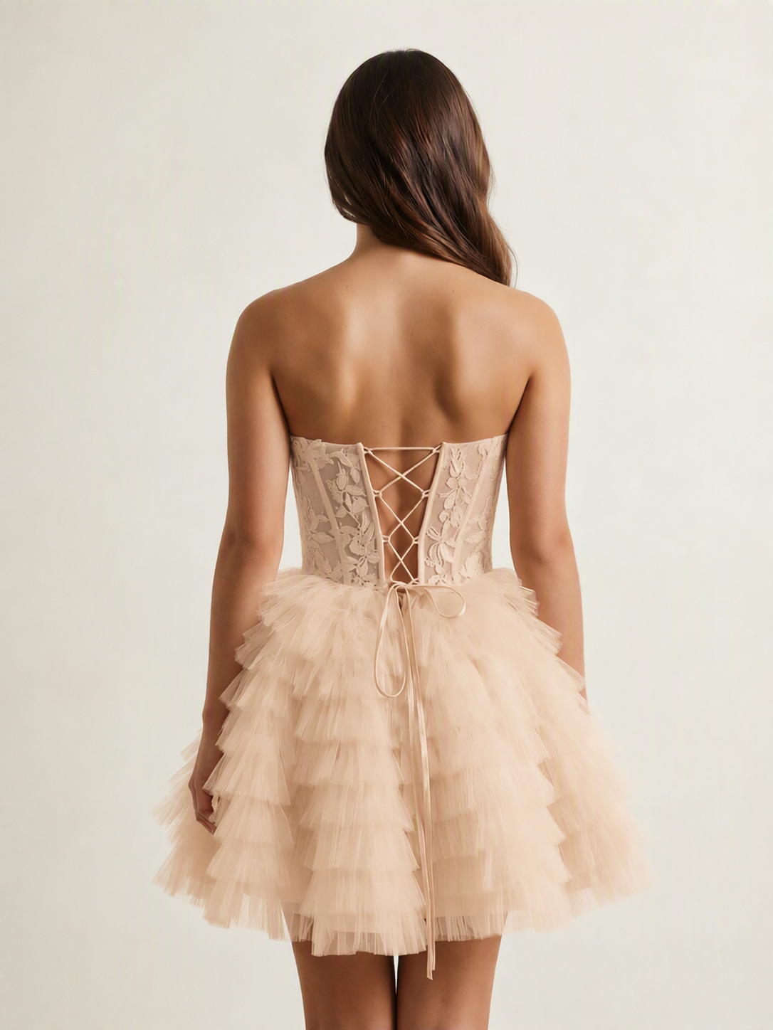 Strapless Lace Corset Tiered Tulle Mini Dress