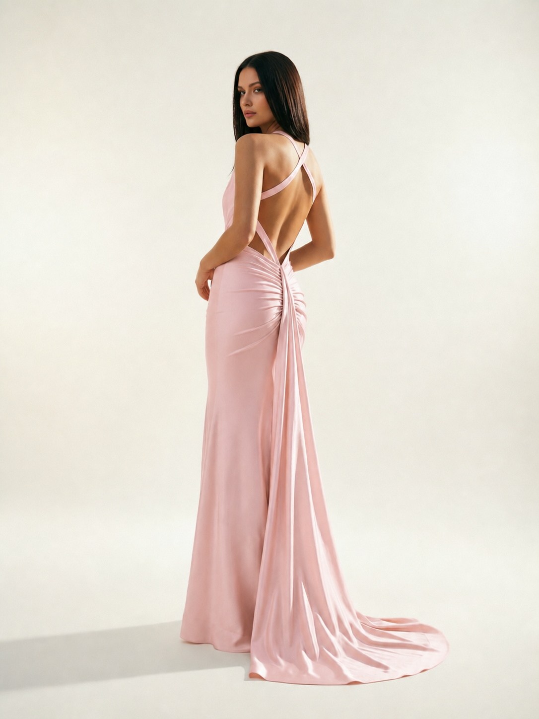 Backless Halter Satin Mermaid Dress