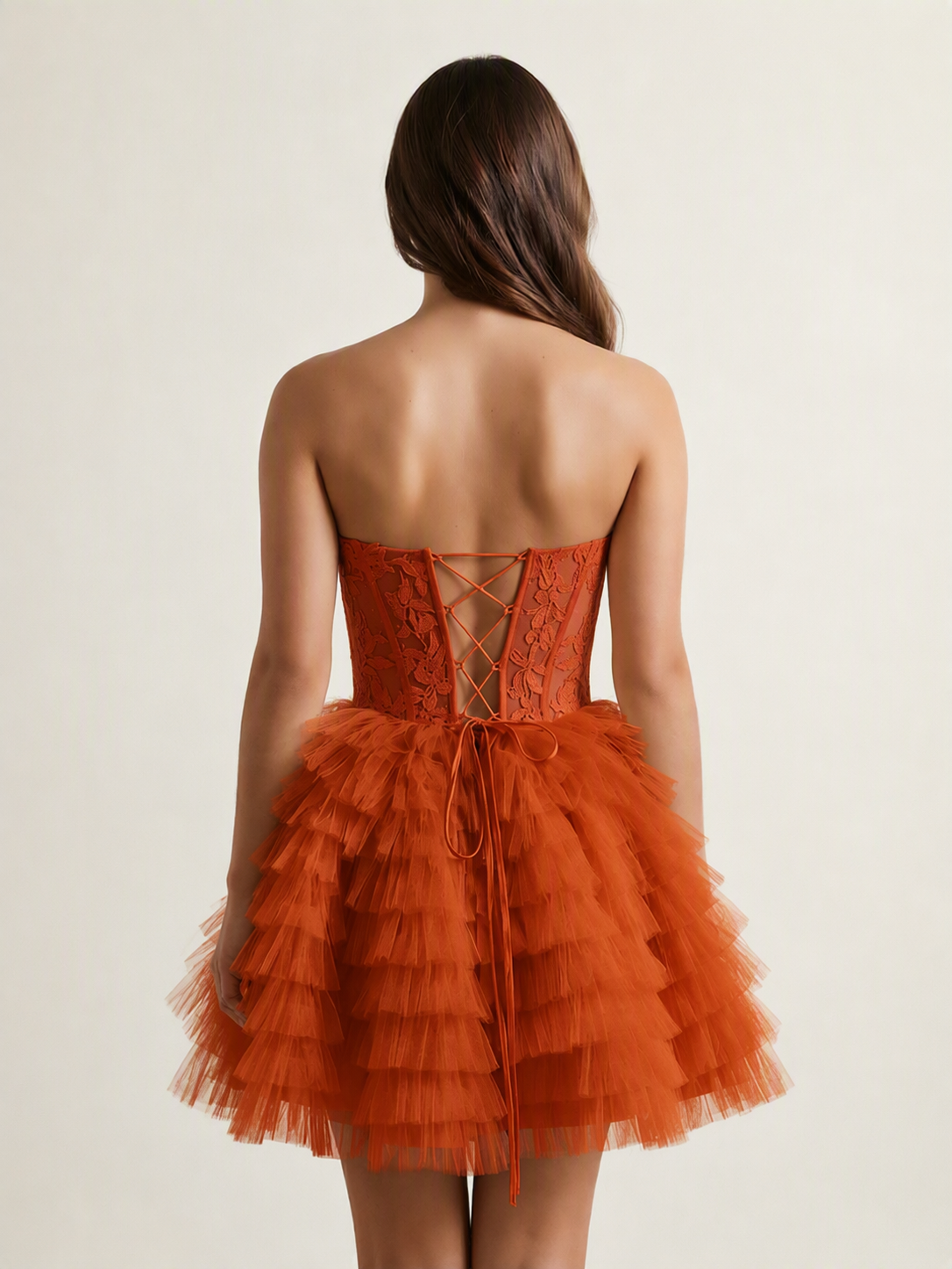 Strapless Lace Corset Tiered Tulle Mini Dress