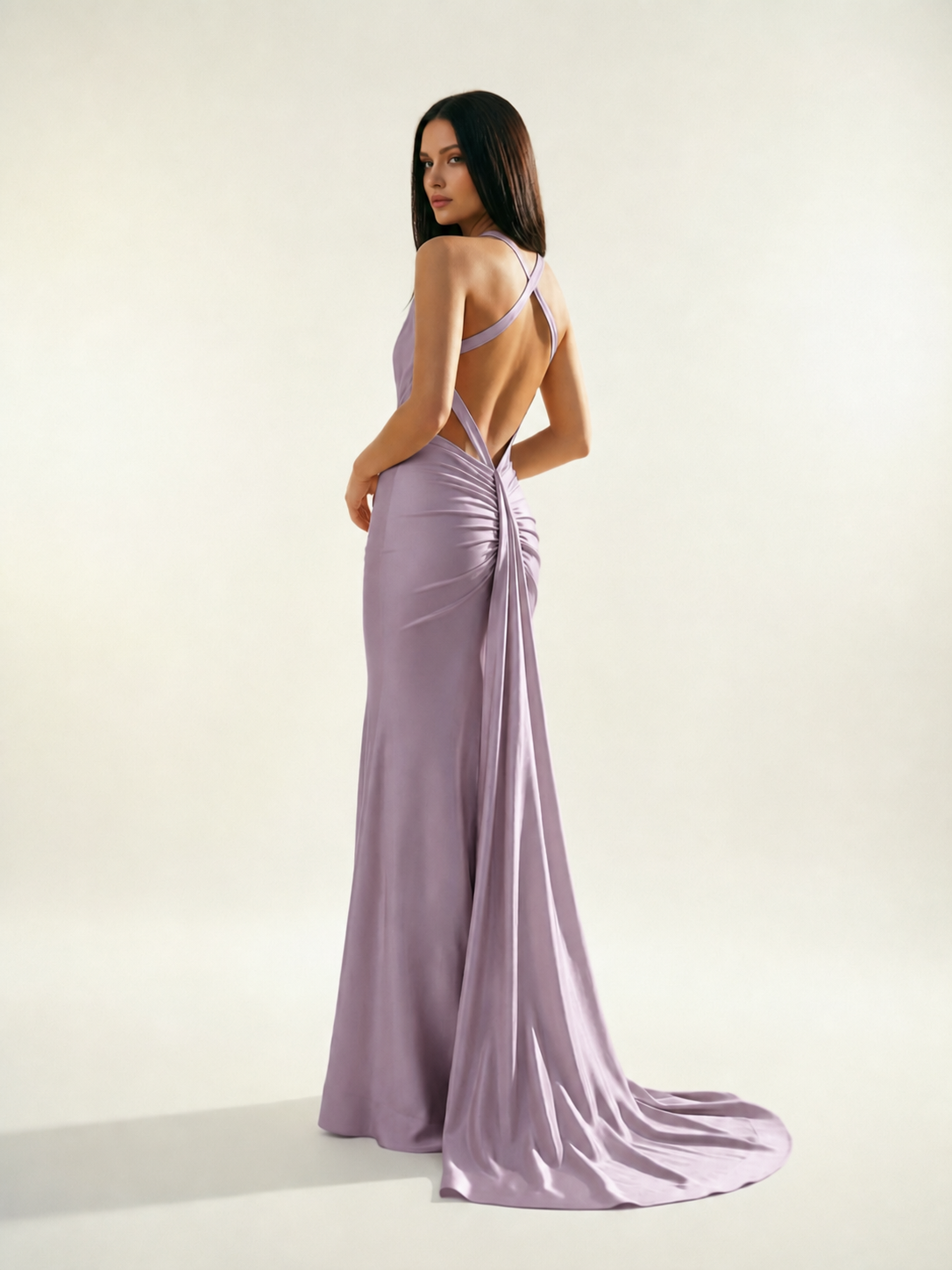 Backless Halter Satin Mermaid Dress