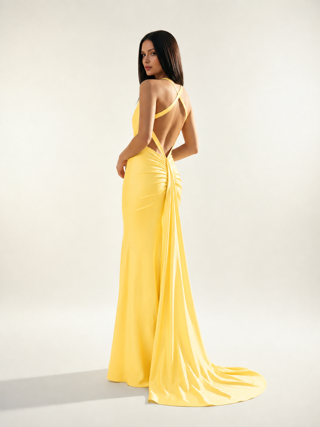Backless Halter Satin Mermaid Dress