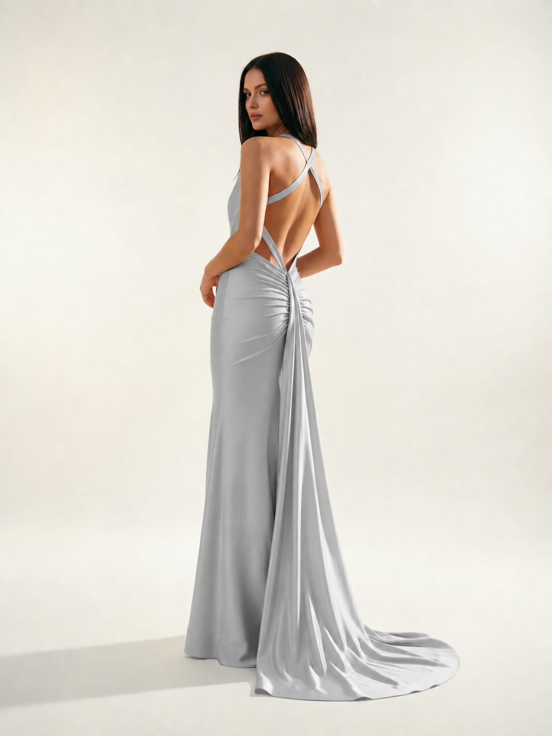 Backless Halter Satin Mermaid Dress