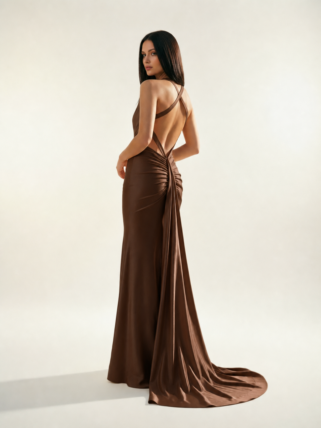 Backless Halter Satin Mermaid Dress