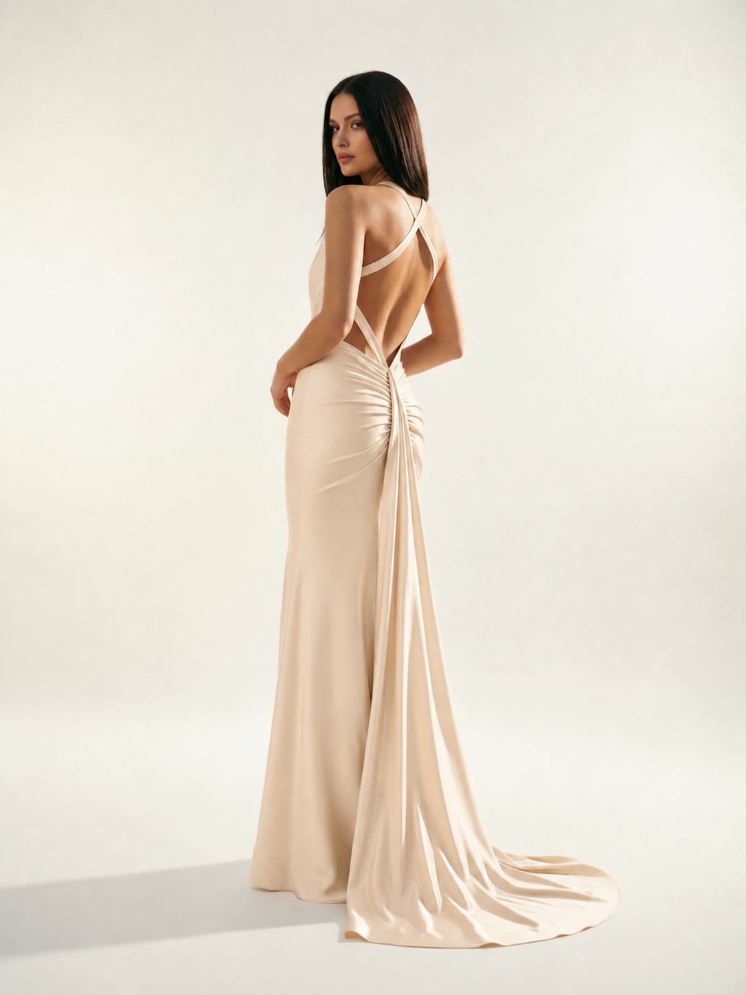 Backless Halter Satin Mermaid Dress