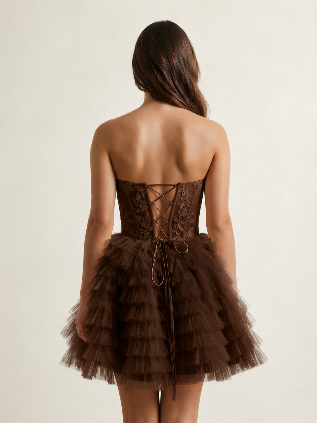 Strapless Lace Corset Tiered Tulle Mini Dress