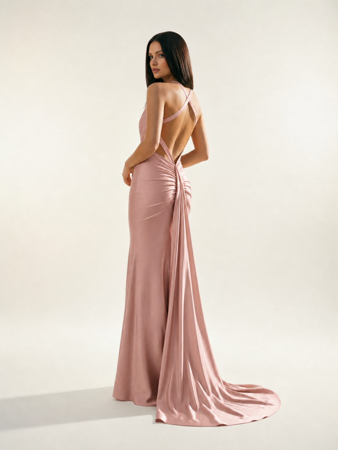 Backless Halter Satin Mermaid Dress