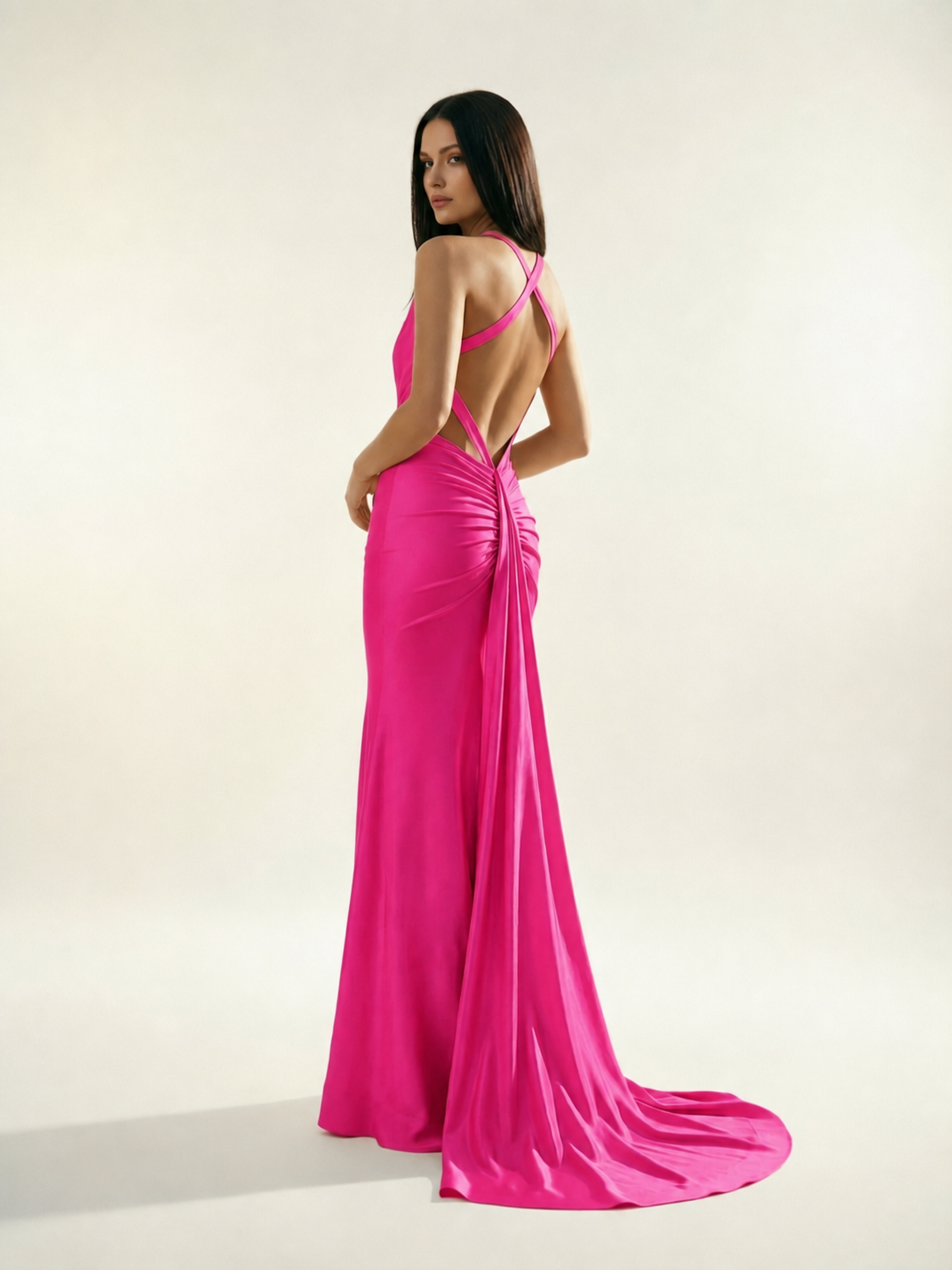 Backless Halter Satin Mermaid Dress