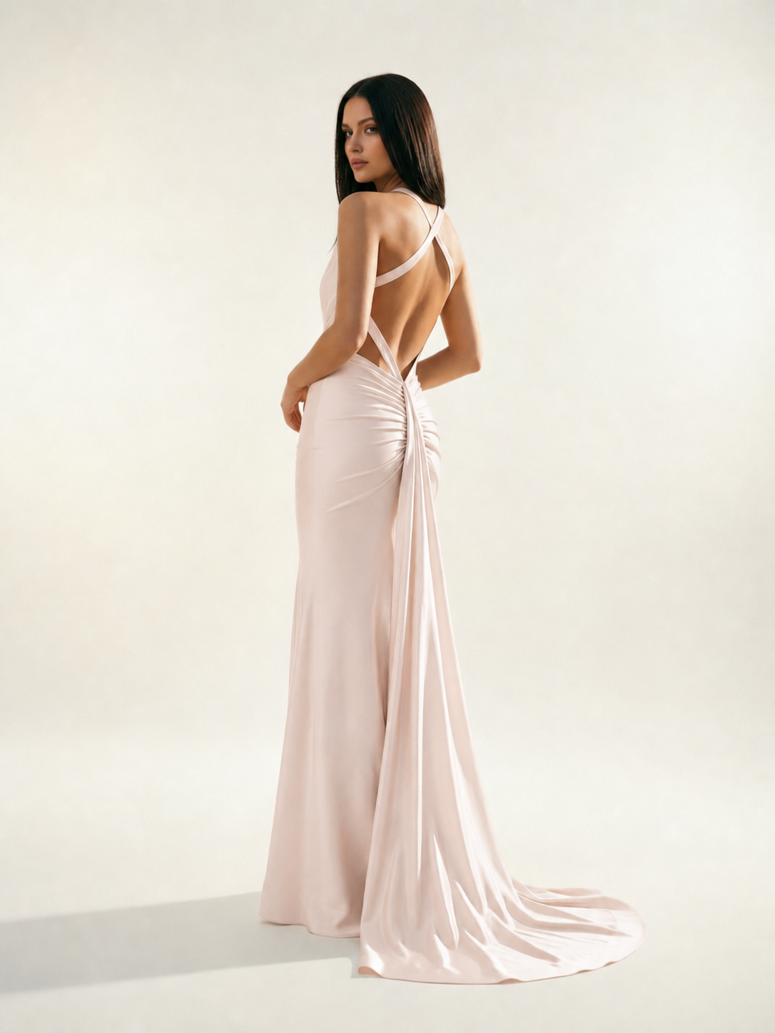 Backless Halter Satin Mermaid Dress
