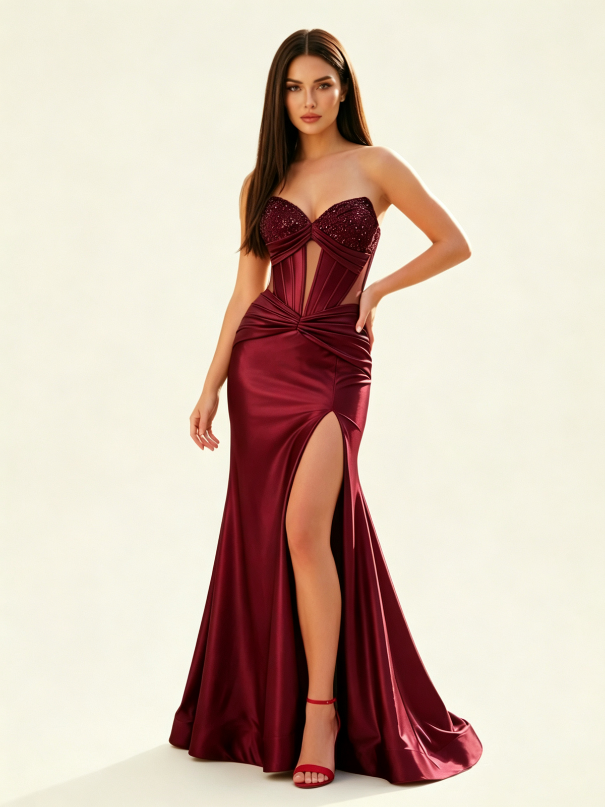 Strapless Corset Satin High Slit Mermaid Gown