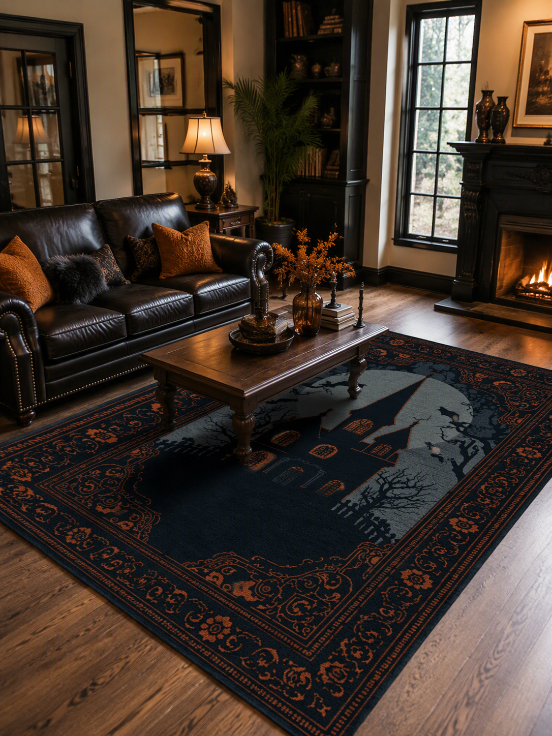 Gothic Haunted House Halloween Area Rug