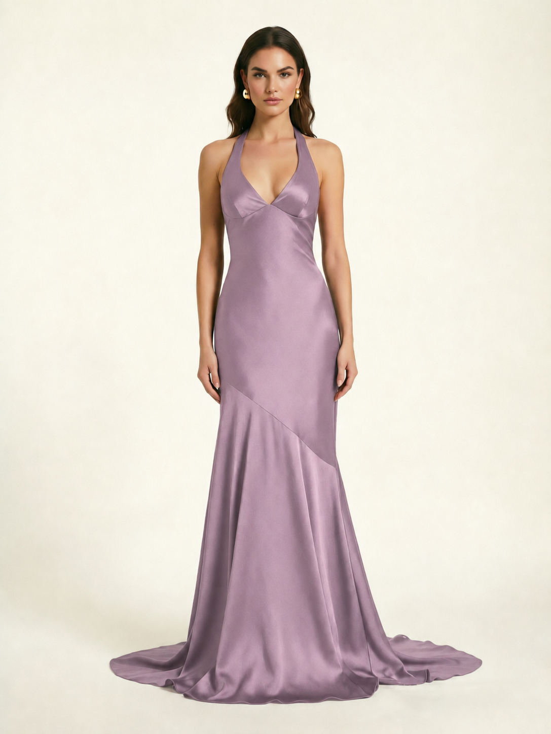 Neckline deep V sequined floor-length evening dress