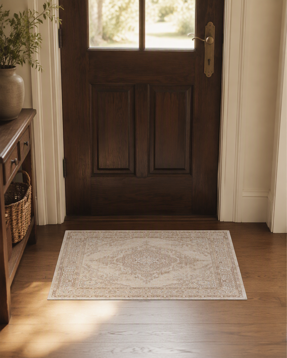 Faded Traditional Floral Short‑Pile Area Rug