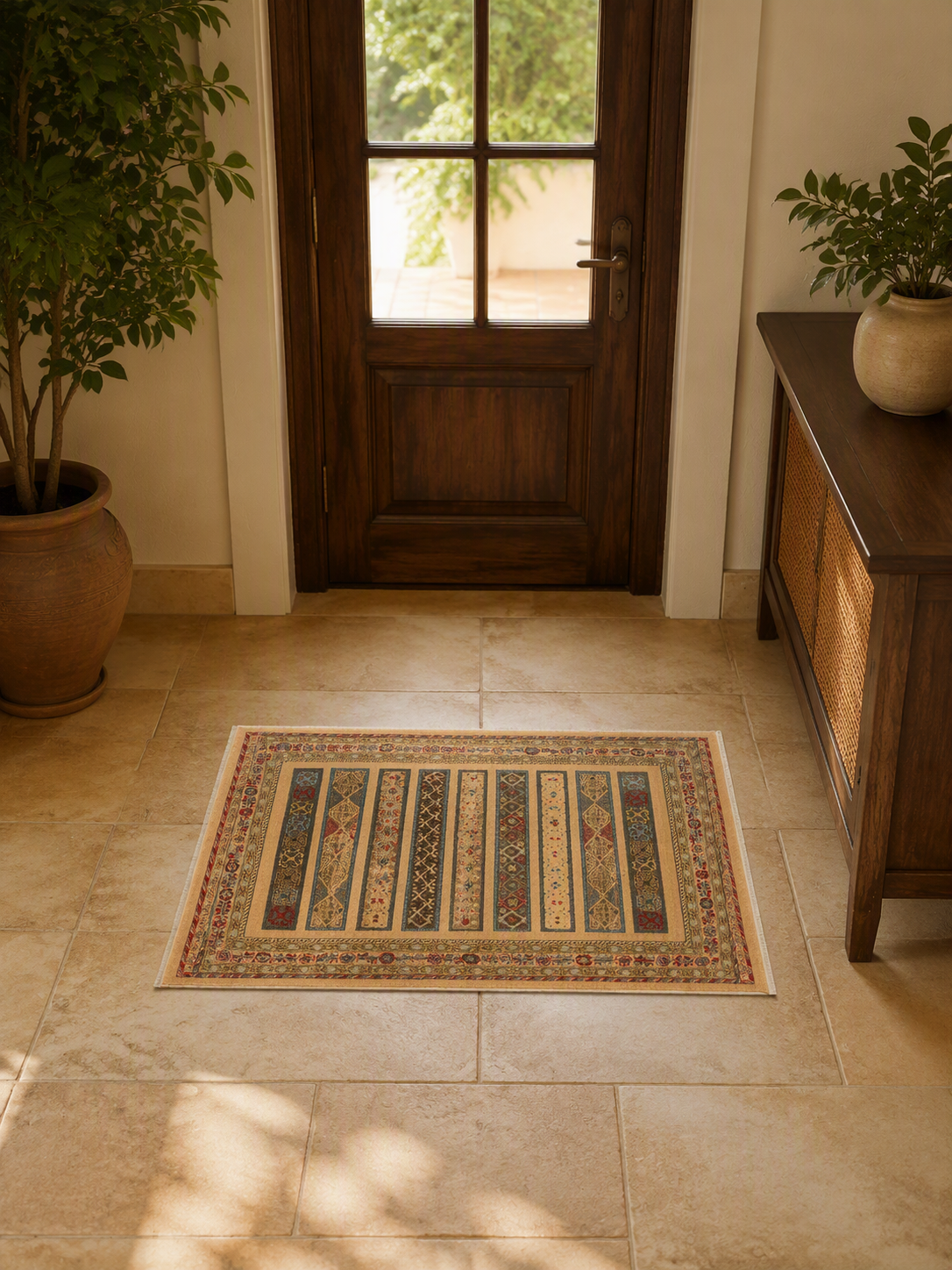 Bohemian Rustic Multi‑Stripe Non‑Slip Washable Area Rug