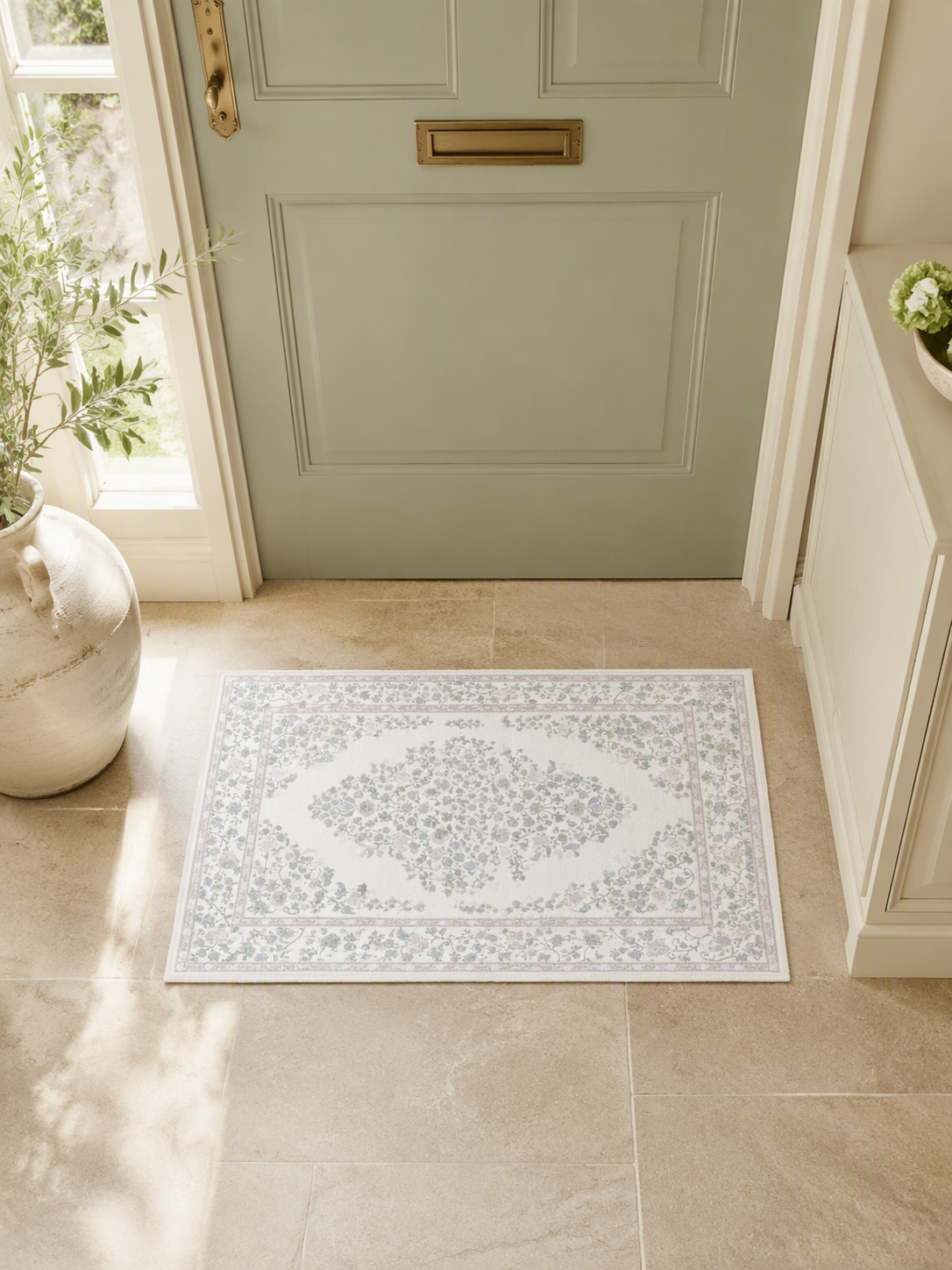 French Floral Low Pile Non-Slip Area Rug
