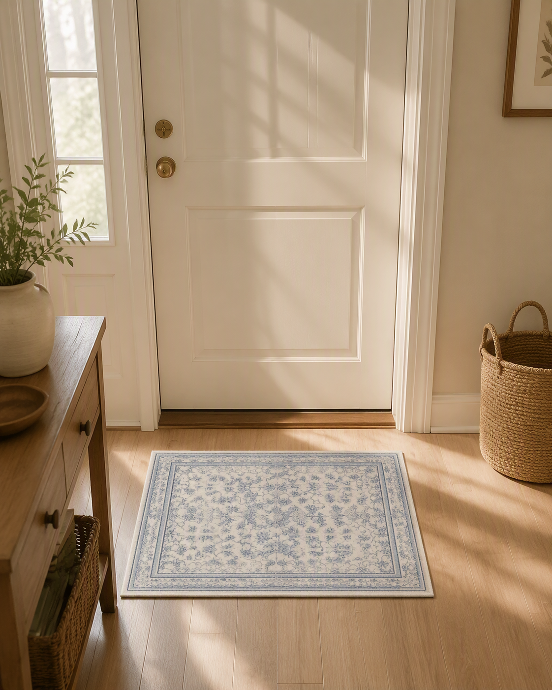 Blue Cream Vintage Oriental Machine Washable Area Rug