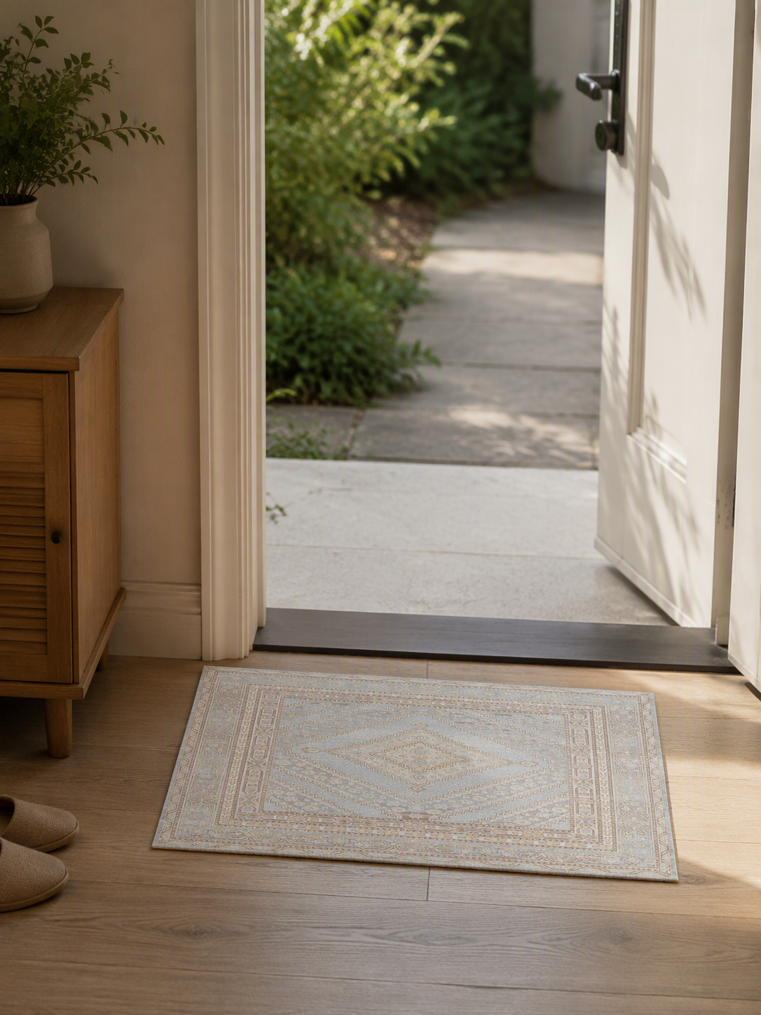 Light Blue Beige Vintage Medallion Area Rug