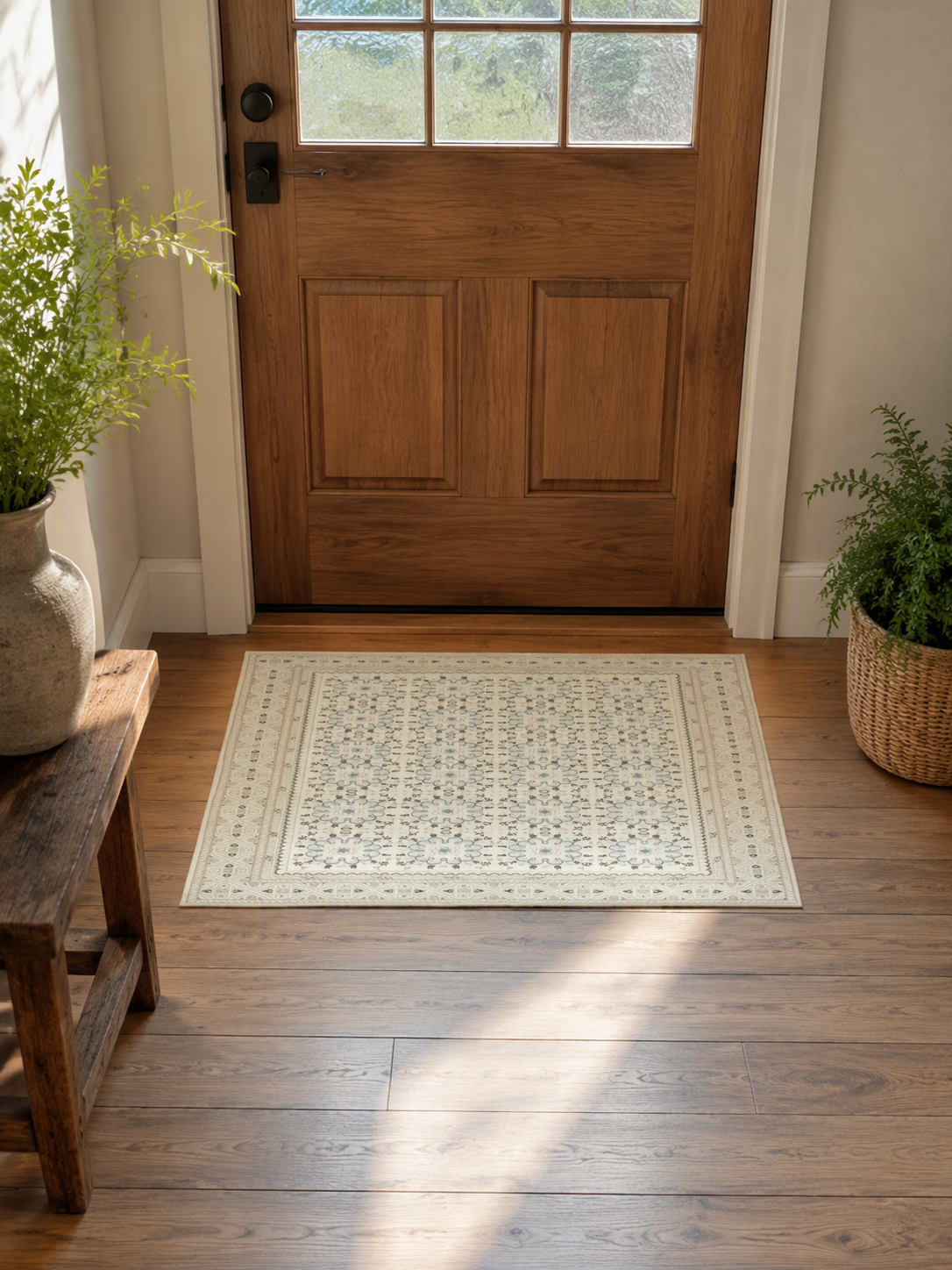 Multi‑Border Geometric Pattern Area Rug