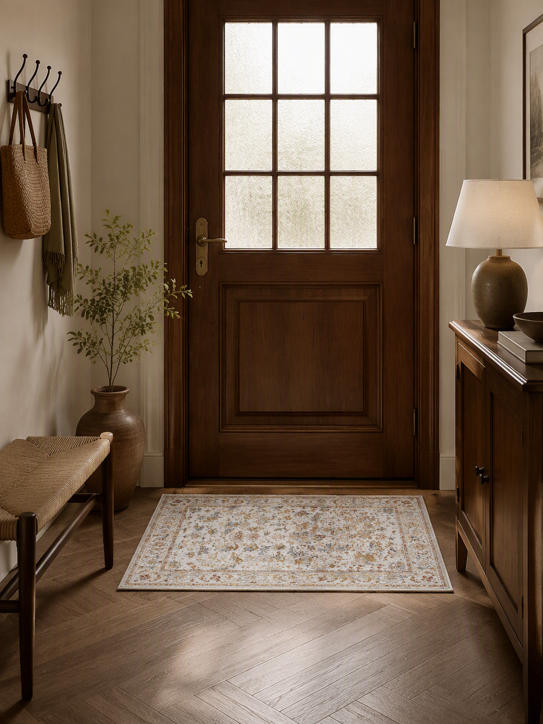 Vintage Bohemian Faded Leaves Area Rug
