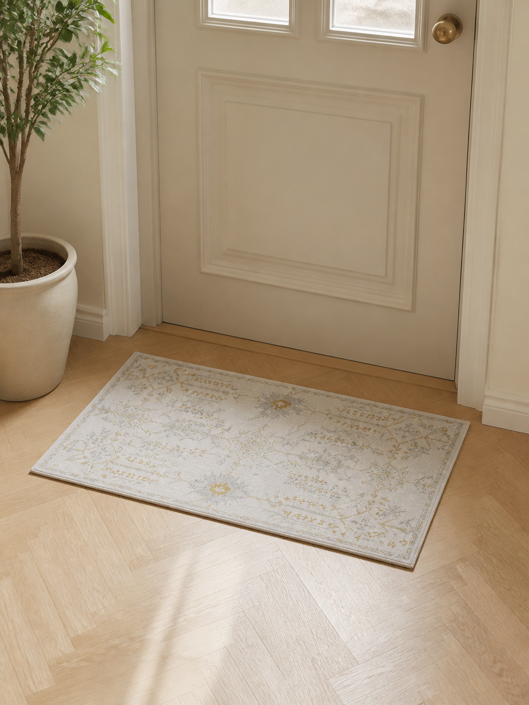 Soft Neutral Mosaic Floral Area Rug
