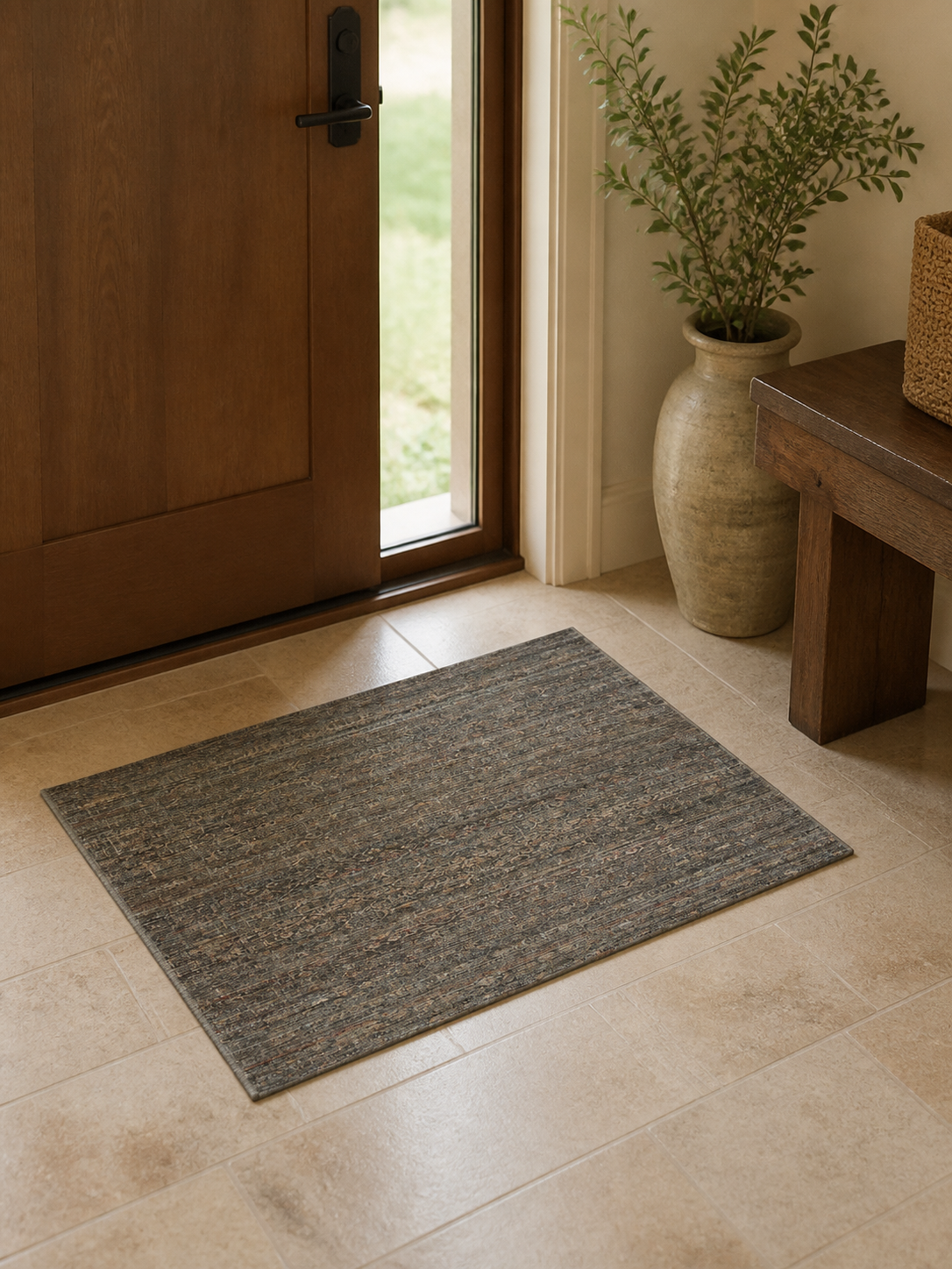 Earth Tone Distressed Vintage Washable Low Pile Area Rug