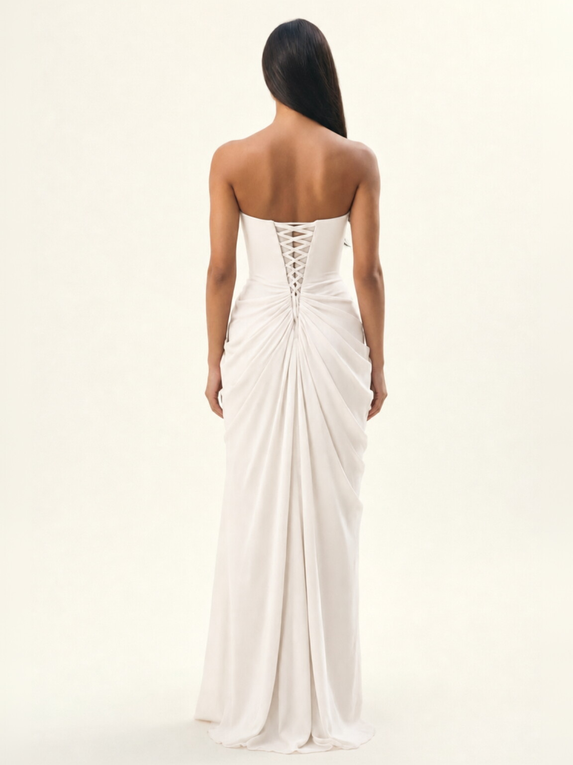 Strapless Ruched High Slit Maxi Dress