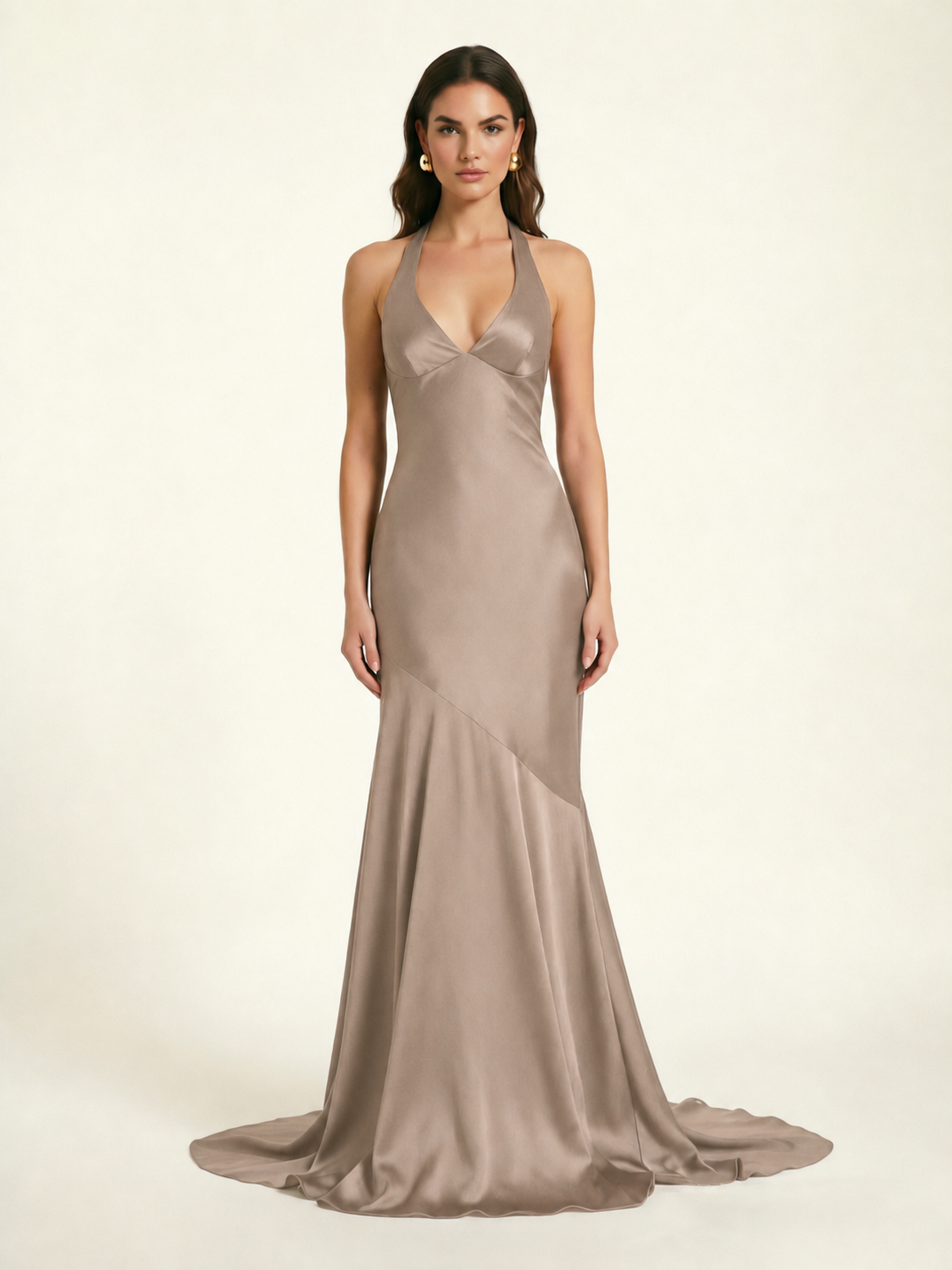 Neckline deep V sequined floor-length evening dress