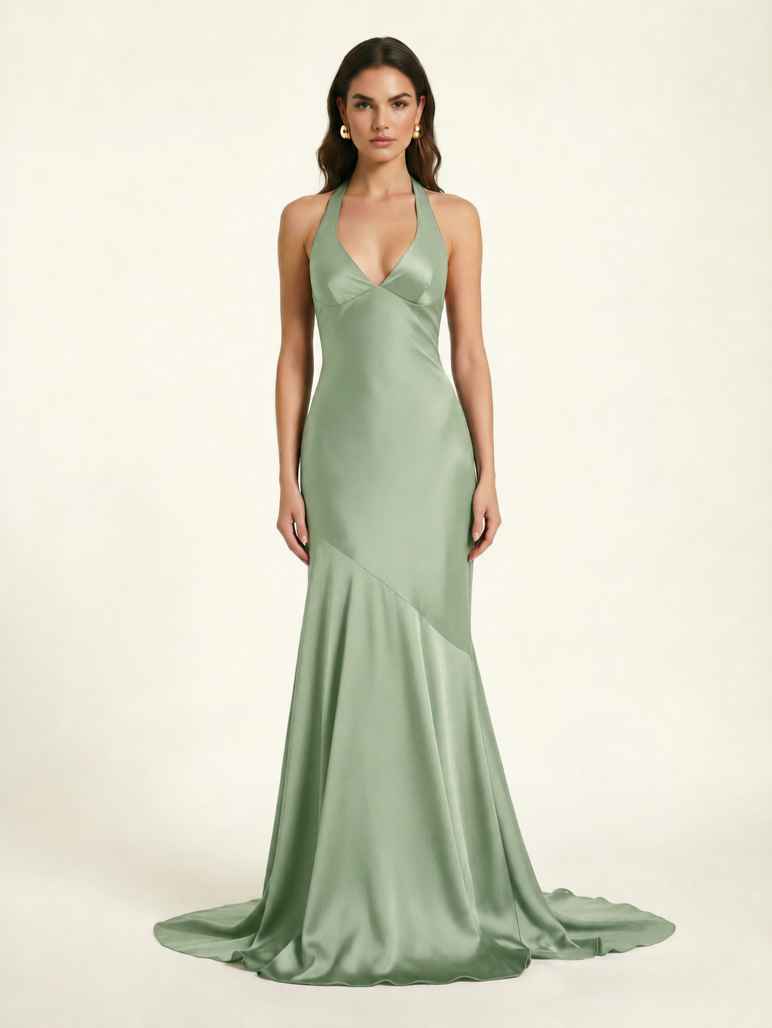 Neckline deep V sequined floor-length evening dress